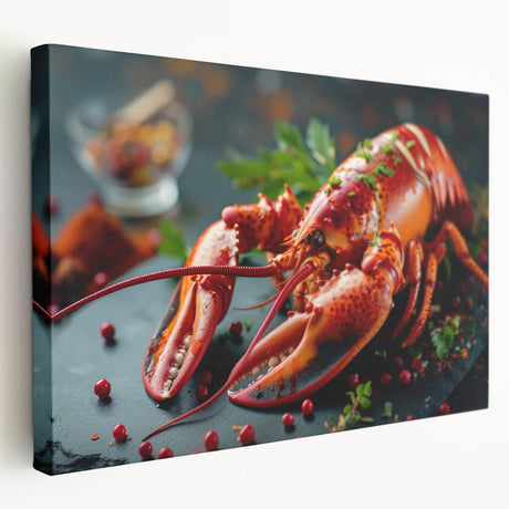 Vibrant stretched canvas wall art showcasing a detailed marine life design featuring a colorful lobster, ideal for ocean-inspired decor in homes or offices.