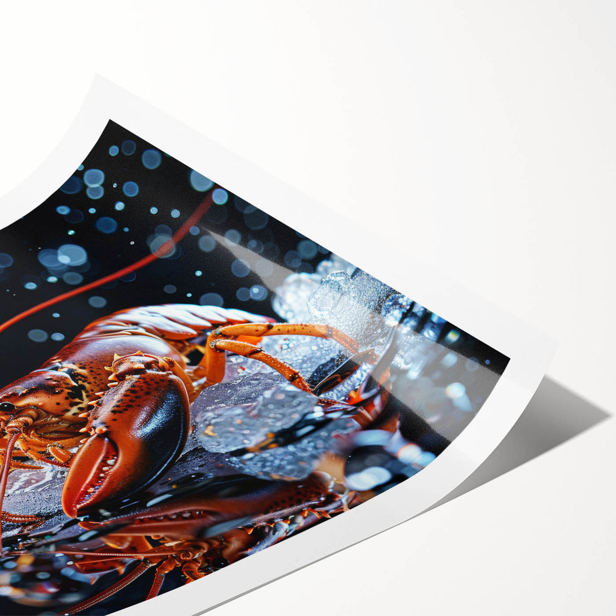 Vibrant lobster-themed wall art design featuring intricate marine life details, printed on high-quality material, perfect for coastal decor enthusiasts.