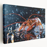 Vibrant canvas wall art showcasing a detailed lobster design, emphasizing its intricate colors and textures, perfect for marine-themed decor.