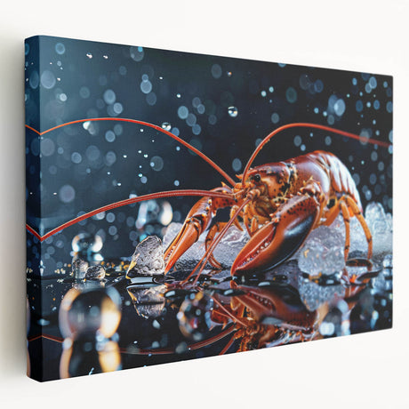 Vibrant canvas wall art showcasing a detailed lobster design, emphasizing its intricate colors and textures, perfect for marine-themed decor.