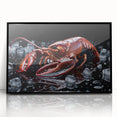 Framed wall art showcasing a vibrant aquatic scene featuring a detailed lobster design, presented in a sleek black frame, perfect for marine life enthusiasts.