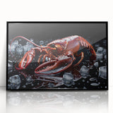 Framed wall art showcasing a vibrant aquatic scene featuring a detailed lobster design, presented in a sleek black frame, perfect for marine life enthusiasts.