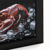 Close-up of a vibrant framed canvas artwork showcasing a detailed marine life lobster design, featuring rich colors and intricate textures, perfect for ocean-themed decor.