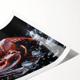 Vibrant wall art print depicting a detailed lobster design, showcasing intricate marine life in bold colors, perfect for ocean-themed decor. This rolled art piece is ideal for enhancing living spaces or coastal-themed interiors.