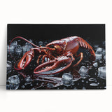 Vibrant stretched canvas wall art featuring a detailed lobster design, showcasing intricate marine life elements, perfect for coastal decor enthusiasts.