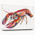 Lobster-themed wall art collection showcasing a vibrant acrylic glass design in a side view, featuring colorful marine life details and mounting pins for easy display.