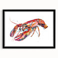 Black-framed wall art featuring a vibrant lobster design, perfect for marine life enthusiasts, showcasing intricate details and colors that enhance any decor.