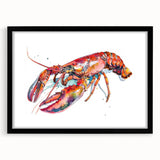 Black-framed wall art featuring a vibrant lobster design, perfect for marine life enthusiasts, showcasing intricate details and colors that enhance any decor.