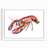 Framed marine life wall art showcasing a detailed lobster design, featuring a white mat and sleek frame, ideal for coastal-themed decor and ocean enthusiasts.