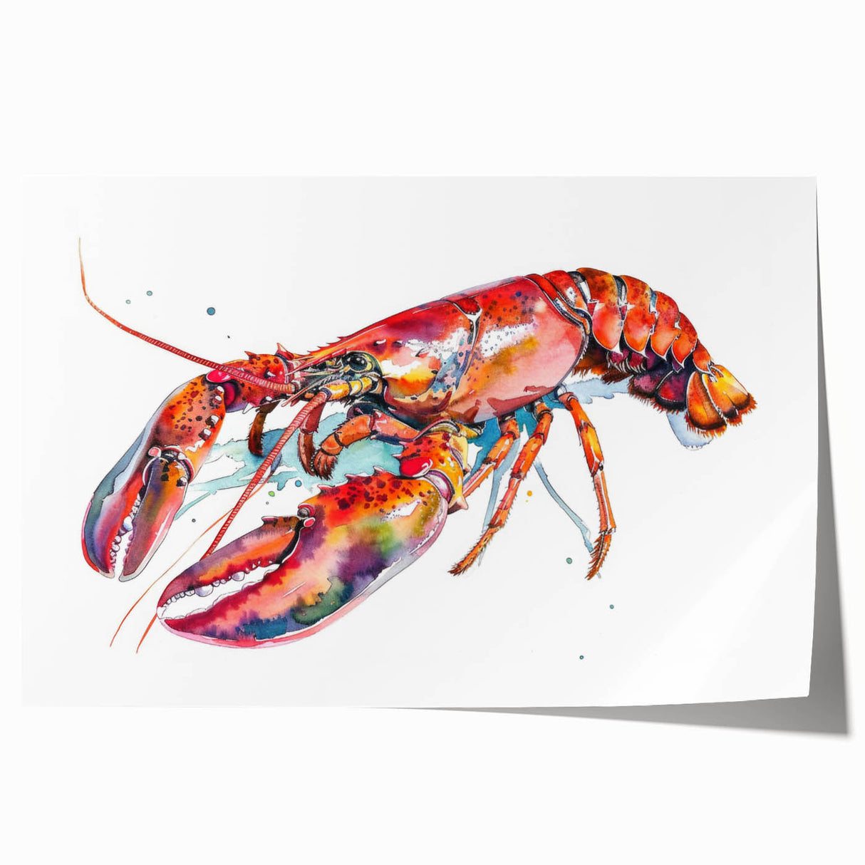 Vibrant lobster design wall art print showcasing intricate marine life details, perfect for ocean-themed decor, rolled and ready for display in any space.