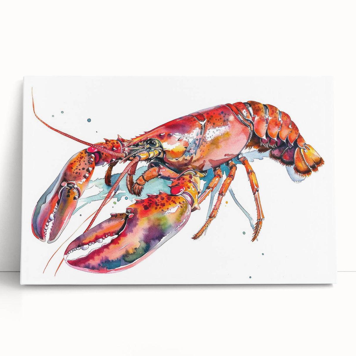 Vibrant stretched canvas wall art showcasing a detailed lobster design, perfect for marine life enthusiasts. Ideal for coastal-themed decor, adding a splash of color to any space.