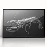 Framed acrylic wall art showcasing a vibrant lobster design, featuring a sleek black frame that enhances the marine life theme, perfect for coastal decor.
