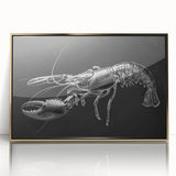 Framed acrylic wall art featuring a vibrant lobster design with gold accents, showcasing marine life details against a sleek background, ideal for ocean-themed decor.