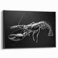 Framed canvas wall art showcasing a vibrant marine life lobster design, featuring intricate details and a sleek black frame, perfect for coastal decor enthusiasts.