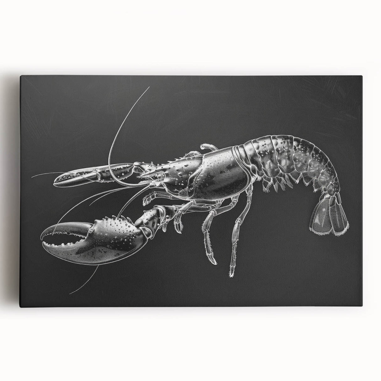 Stretched canvas wall art showcasing a vibrant lobster design with intricate detailing, perfect for marine life enthusiasts and coastal decor lovers.