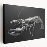 Vibrant marine life wall art showcasing a detailed lobster design on stretched canvas, perfect for ocean-themed decor, enhancing coastal aesthetics.