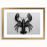 Framed marine life wall art showcasing a detailed lobster illustration with a gold matting, perfect for nautical-themed decor or seafood restaurant ambiance.