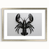 Framed wall art featuring a vibrant marine life lobster design, elegantly showcased with a silver mat, perfect for ocean-themed decor in homes or offices.