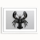 Lobster-themed wall art design framed in white matting, showcasing intricate marine life illustration perfect for coastal décor enthusiasts.