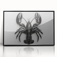 Framed wall art showcasing a detailed lobster design in vibrant colors, set against a sleek black background, perfect for marine life enthusiasts and home decor.