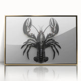 Framed wall art featuring a vibrant lobster design in acrylic with a gold frame, showcasing marine life in a contemporary style for ocean-themed decor.