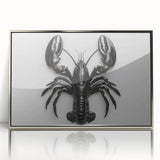 Framed acrylic wall art featuring a vibrant marine life lobster design in silver, showcasing intricate details and a modern aesthetic for home decor.