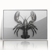Framed wall art featuring a lobster design in vibrant colors, showcasing marine life in detail; perfect for ocean-themed decor in homes or restaurants.