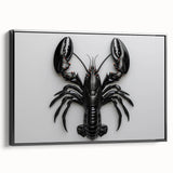 Lobster-themed wall art collection featuring a black-framed canvas with a side view showcasing intricate marine life details, perfect for ocean-inspired decor.