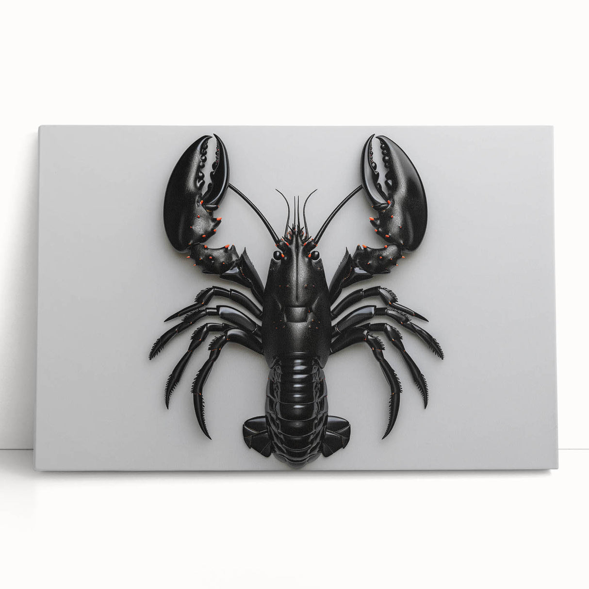 Vibrant lobster-themed wall art on stretched canvas, showcasing intricate marine life details and bold colors, ideal for coastal decor enthusiasts.