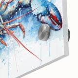 Close-up of a vibrant marine life wall art design showcasing a detailed lobster illustration on acrylic glass, perfect for coastal-themed decor and ocean lovers.