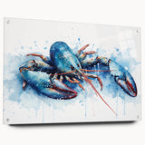 Vibrant marine life wall art collection featuring a detailed lobster design, displayed in acrylic glass with visible pins, ideal for ocean-themed decor.