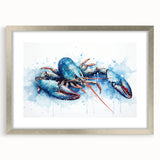 Framed marine life wall art featuring a detailed lobster design with a silver mat, perfect for coastal decor, enhancing any living space with oceanic charm.
