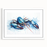 Framed marine life wall art featuring a detailed lobster design, set against a white background with a mat, perfect for coastal-themed decor and ocean lovers.