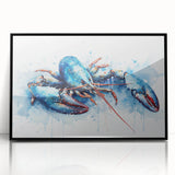 Framed black wall art featuring a vibrant marine life design showcasing a lobster, ideal for ocean-themed decor. Perfect for coastal home aesthetics.