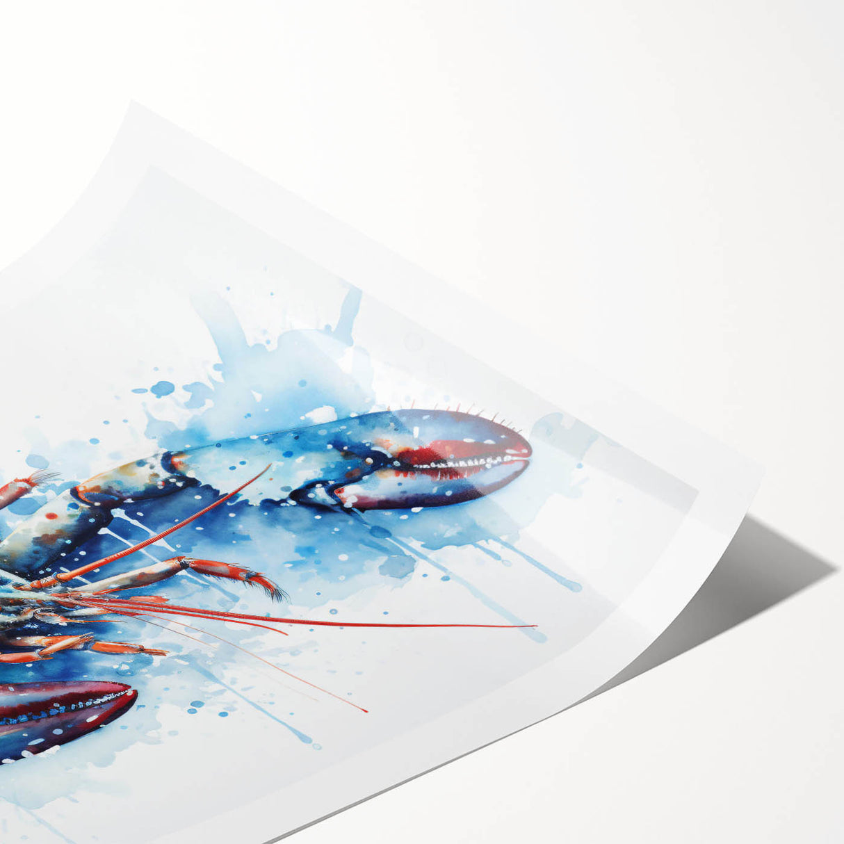 Vibrant lobster wall art print showcasing intricate marine life details, featuring bold colors and textures, perfect for coastal-themed decor or seafood lovers.