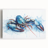 Brightly colored stretched canvas wall art featuring a detailed marine life design of a lobster, ideal for coastal-themed decor. The artwork captures the vibrant hues and intricate textures of the lobster, making it a stunning addition to any room. Perfect for ocean enthusiasts and those looking to enhance their living space with unique marine artistry.