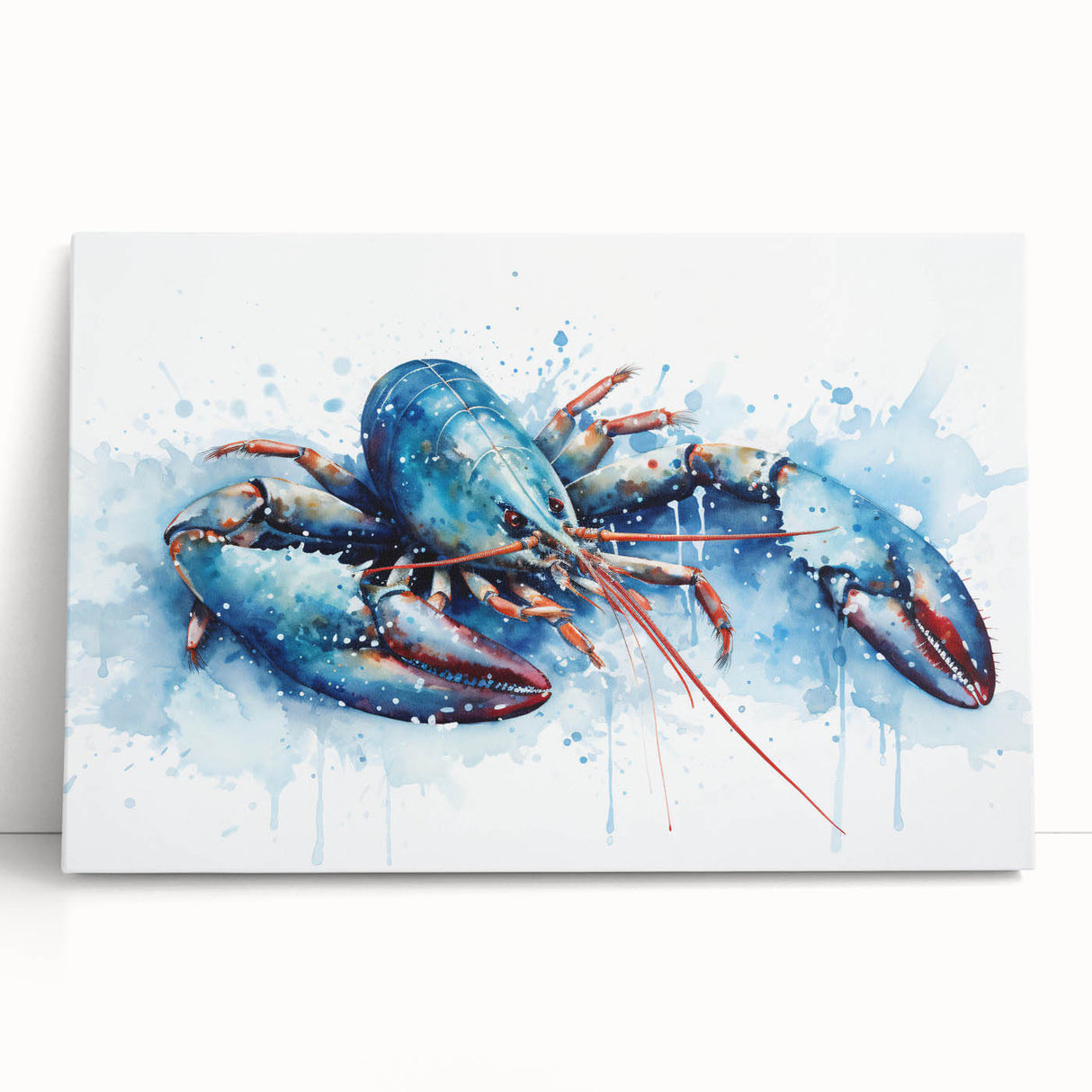 Vibrant stretched canvas wall art featuring a detailed lobster design, showcasing rich colors and textures, perfect for marine life enthusiasts and coastal decor.