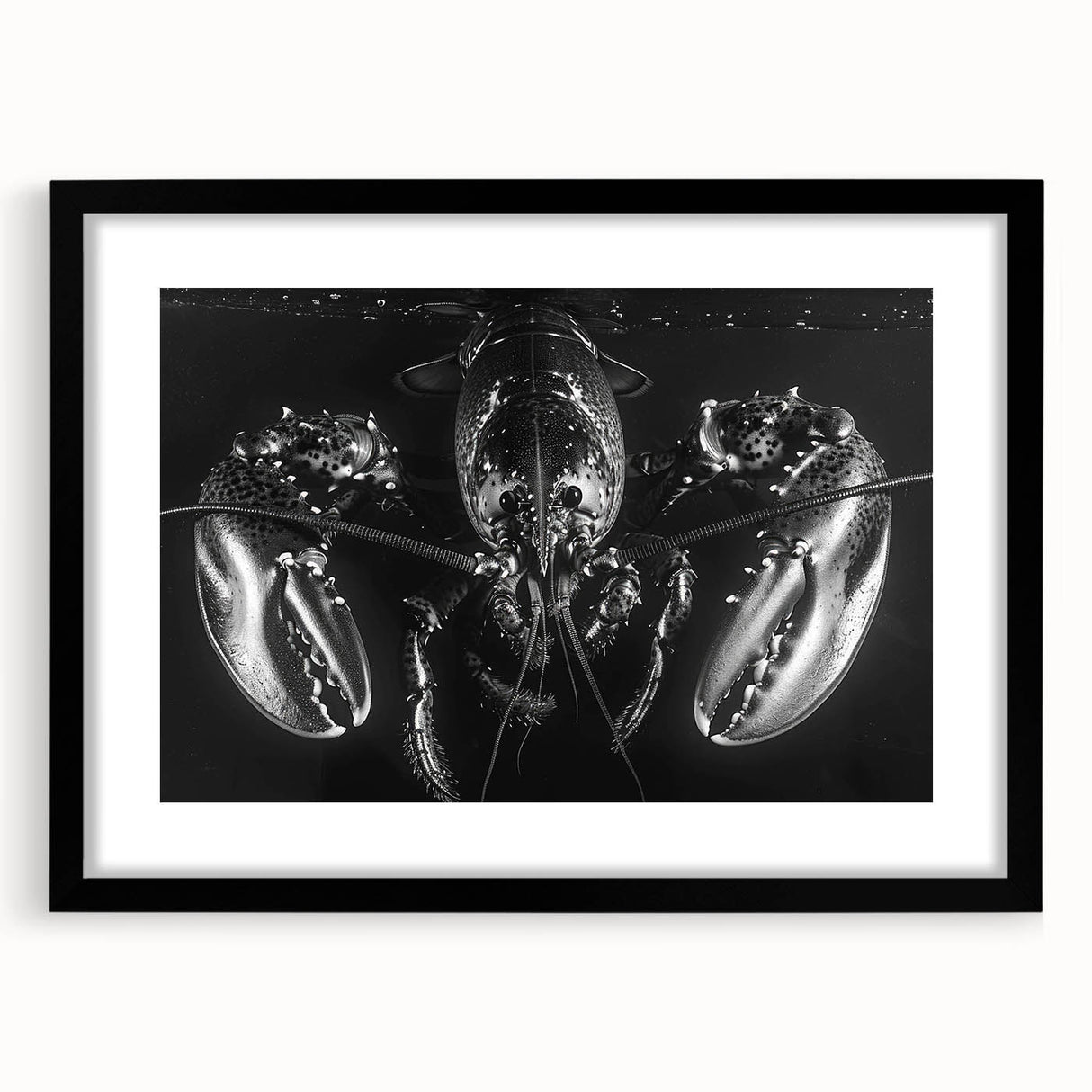 Elegant wall art collection featuring a marine life lobster design in a sleek black frame, showcasing vibrant colors and intricate details, ideal for ocean-themed decor.