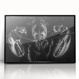 Framed acrylic wall art showcasing a detailed lobster design, with a striking black frame and vibrant colors, perfect for marine-themed decor.
