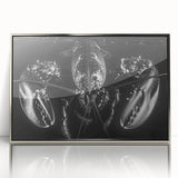 Framed acrylic wall art showcasing a vibrant marine life lobster design, featuring a silver frame and elegant presentation, perfect for coastal-themed decor.