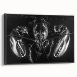 Framed canvas wall art featuring a vibrant lobster design, showcasing intricate marine life details, set against a sleek black background, ideal for coastal decor.