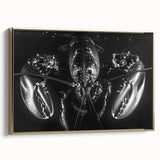 Framed canvas wall art showcasing a vibrant marine life lobster design in gold hues, perfect for coastal decor, emphasizing oceanic themes and artistry.
