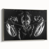 Framed canvas wall art featuring a vibrant lobster design in shades of blue and silver, showcasing marine life with intricate details, perfect for coastal decor.