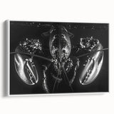 Framed canvas wall art showcasing a vibrant lobster design, featuring intricate marine life details and a white frame, ideal for coastal-themed decor.