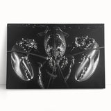 Lobster-themed wall art design on stretched canvas, showcasing vibrant colors and intricate details, perfect for marine life enthusiasts and coastal decor.