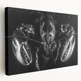 Stretched canvas wall art featuring a vibrant marine life design showcasing a detailed lobster, perfect for coastal decor. Ideal for adding a nautical touch to any room.