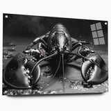 Vibrant marine life wall art featuring a detailed lobster design, printed on acrylic glass with a sleek side view, ideal for coastal decor enthusiasts.