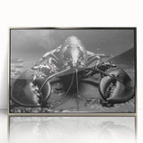 Framed wall art showcasing a vibrant lobster design in marine life theme, featuring a sleek silver frame and acrylic front for a modern aesthetic. Perfect for coastal decor.
