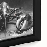 Close-up of a vibrant lobster design framed canvas wall art piece, showcasing intricate marine life details with vivid colors, perfect for coastal decor enthusiasts.