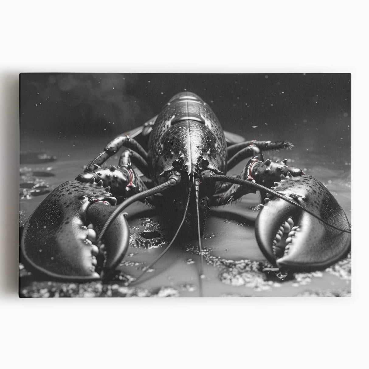 Vibrant marine life wall art featuring a detailed lobster design on stretched canvas, showcasing rich colors and intricate textures, perfect for ocean-themed decor.